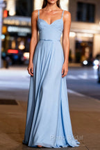 Unique Blue Chiffon Long Bridesmaid Dresses