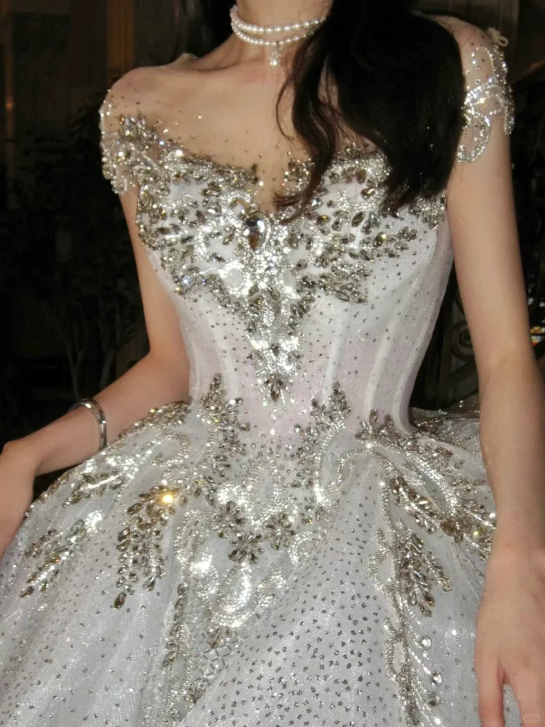 Unique Bridal Dress Ball Gown Scoop White Sequin Long Wedding Dresses Luxury Bride Dress Bridal Gowns