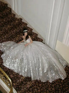 Unique Bridal Dress Ball Gown Scoop White Sequin Long Wedding Dresses Luxury Bride Dress Bridal Gowns