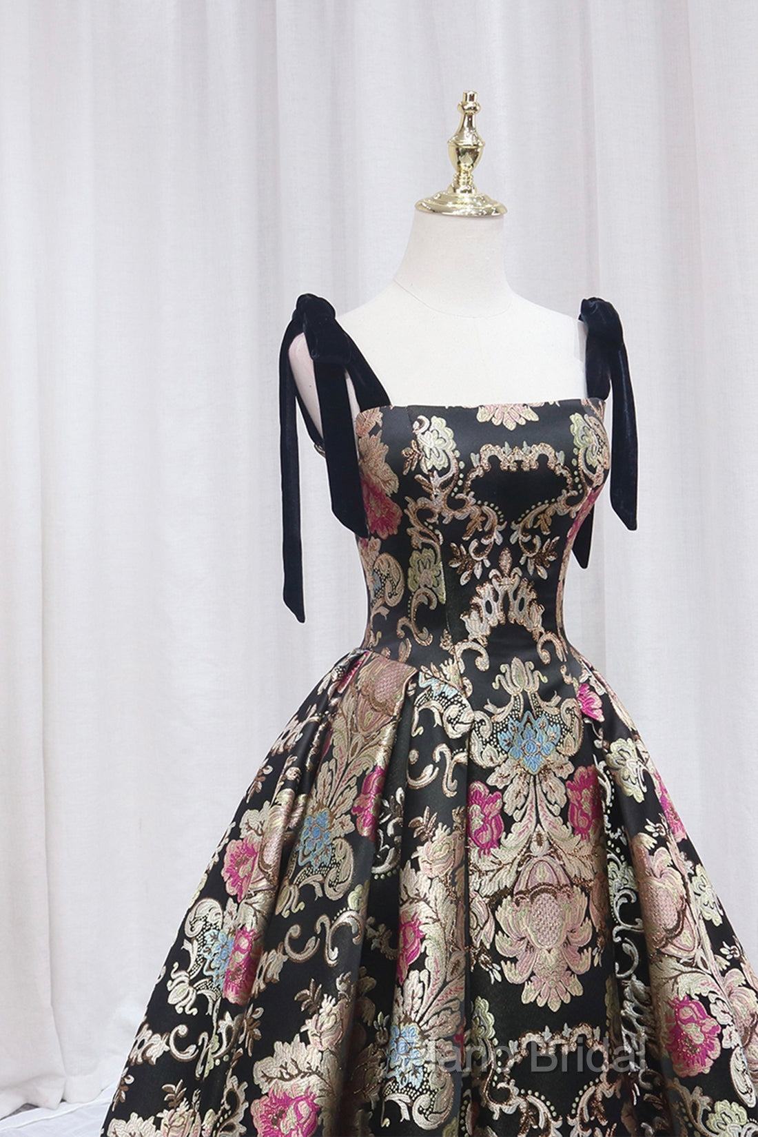 Unique Floral Floor Length Formal Prom Dresses, A-Line Black Formal Dresses Secondary image