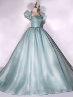Unique green tulle long Formal Prom gown, green tulle sweet 16 dress