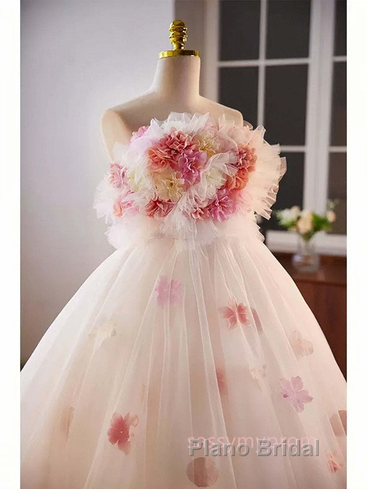 Unique High Low Flower Pink Tulle Sweetheart Formal Prom Dresses Secondary image