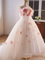 Unique High Low Flower Pink Tulle Sweetheart Formal Prom Dresses