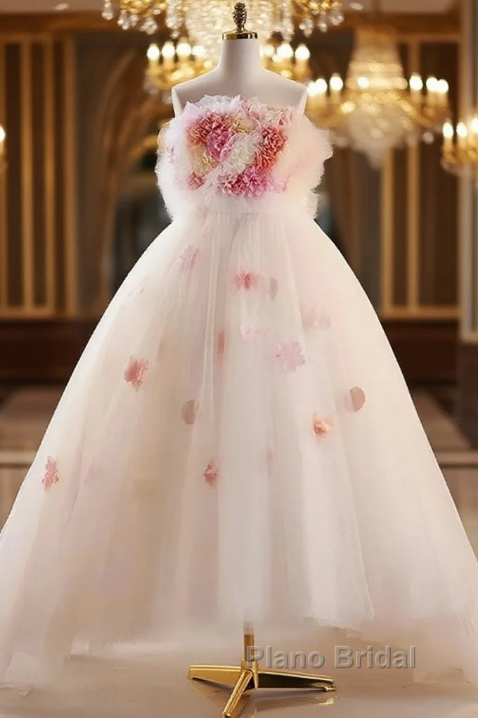 Unique High Low Flower Pink Tulle Sweetheart Formal Prom Dresses
