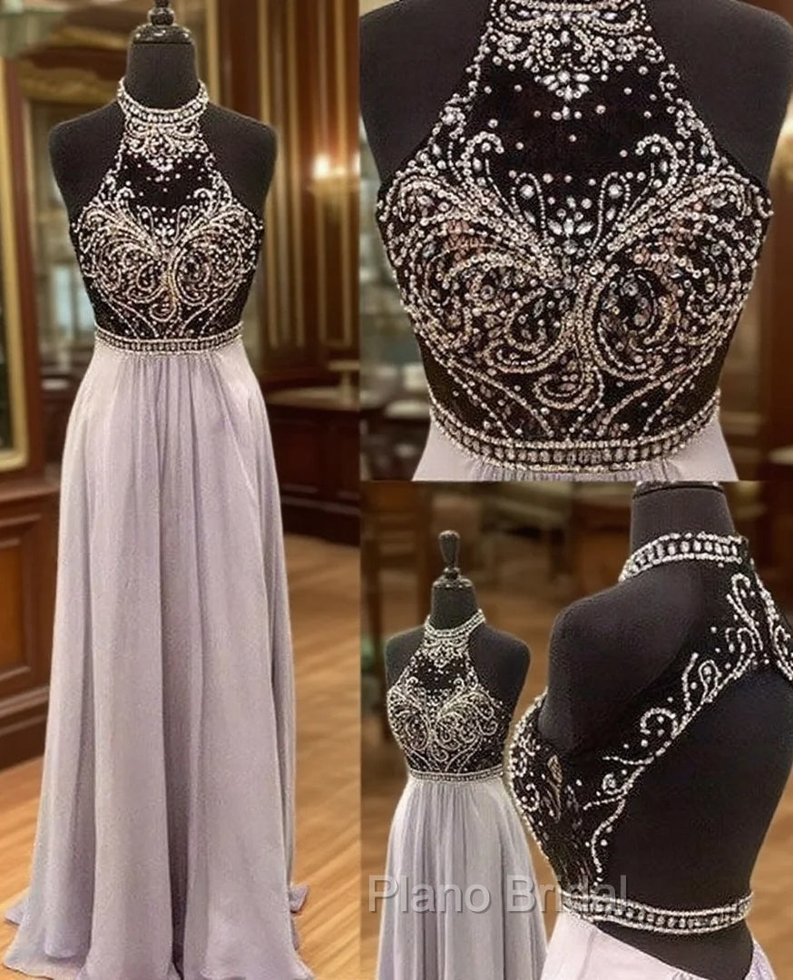 Unique High Neck Sequin Long Formal Prom Dresses, Sequin Evening Dresses Main image