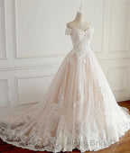 Unique lace tulle long wedding dress, lace long bridal dress