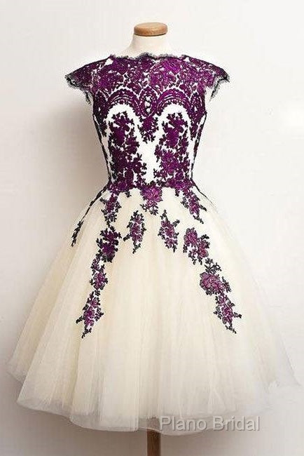 Unique Lace Tulle Short Formal Prom Dresses, Lace Bridesmaid Dresses Secondary image