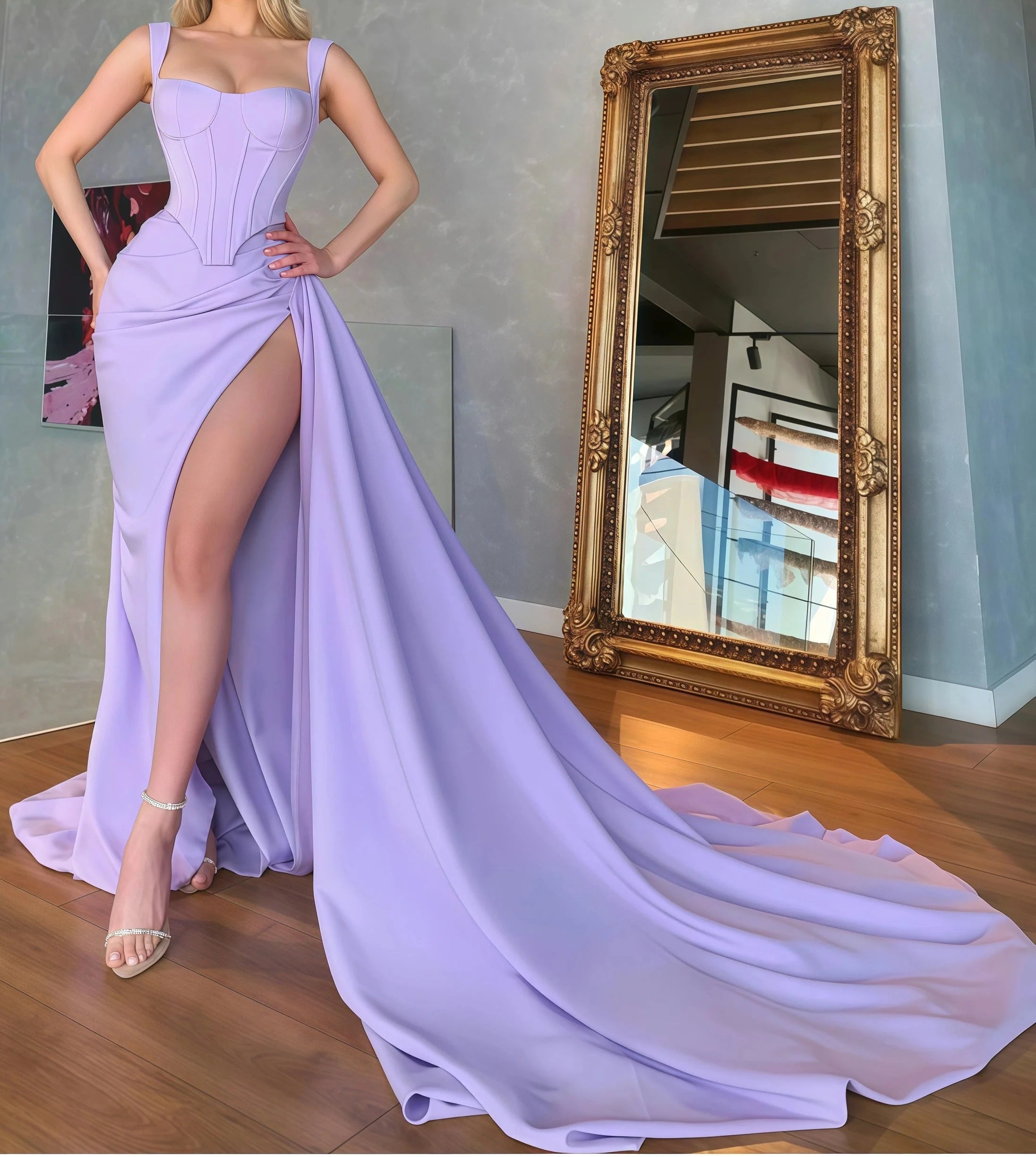 Unique Lilac Satin Mermaid Sexy Formal Prom Dresses Online Formal Evening Formal Gown