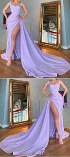 Unique Lilac Satin Mermaid Sexy Formal Prom Dresses Online Formal Evening Formal Gown