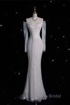 Unique Mermaid Off The Shoulder Long Sleeves Wedding Dresses Sequin Brides Dresses