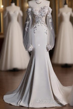 Unique Mermaid Off The Shoulder Long Tulle White Wedding Dresses Brides Dresses