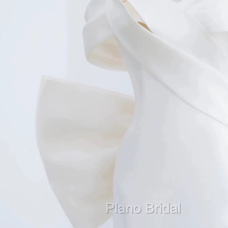 Unique Mermaid Off The Shoulder Long White Satin Wedding Dresses