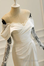 Unique Mermaid Off The Shoulder Pleats Satin Long Sleeves Wedding Dresses Brides Dresses