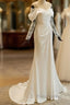 Unique Mermaid Off The Shoulder Pleats Satin Long Sleeves Wedding Dresses Brides Dresses