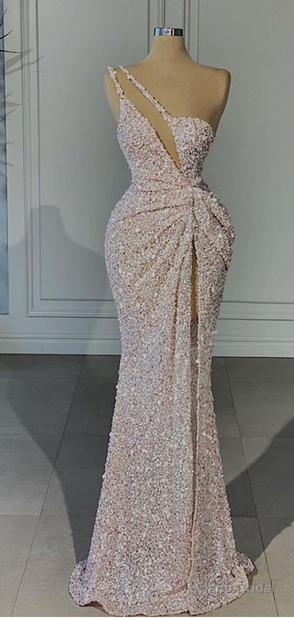 Unique Mermaid One Shoulder High Slit Cheap Long Prom Dresses Main image