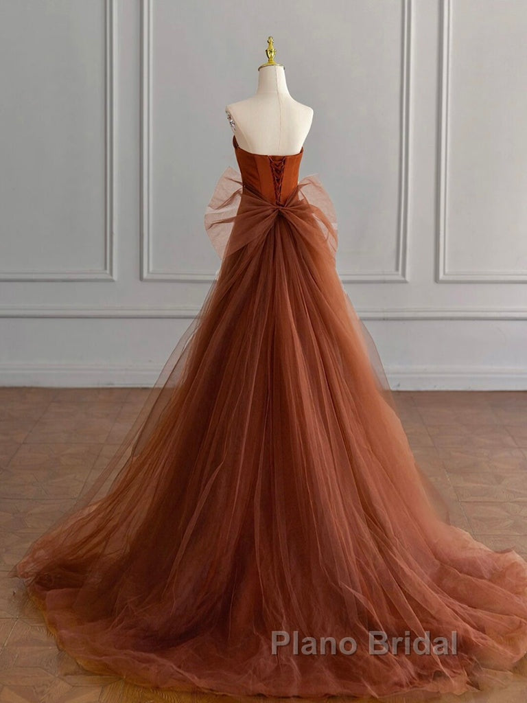 Unique Mermaid Satin Brown Long Formal Prom Dresses, Brown Long Evening Dresses Secondary image