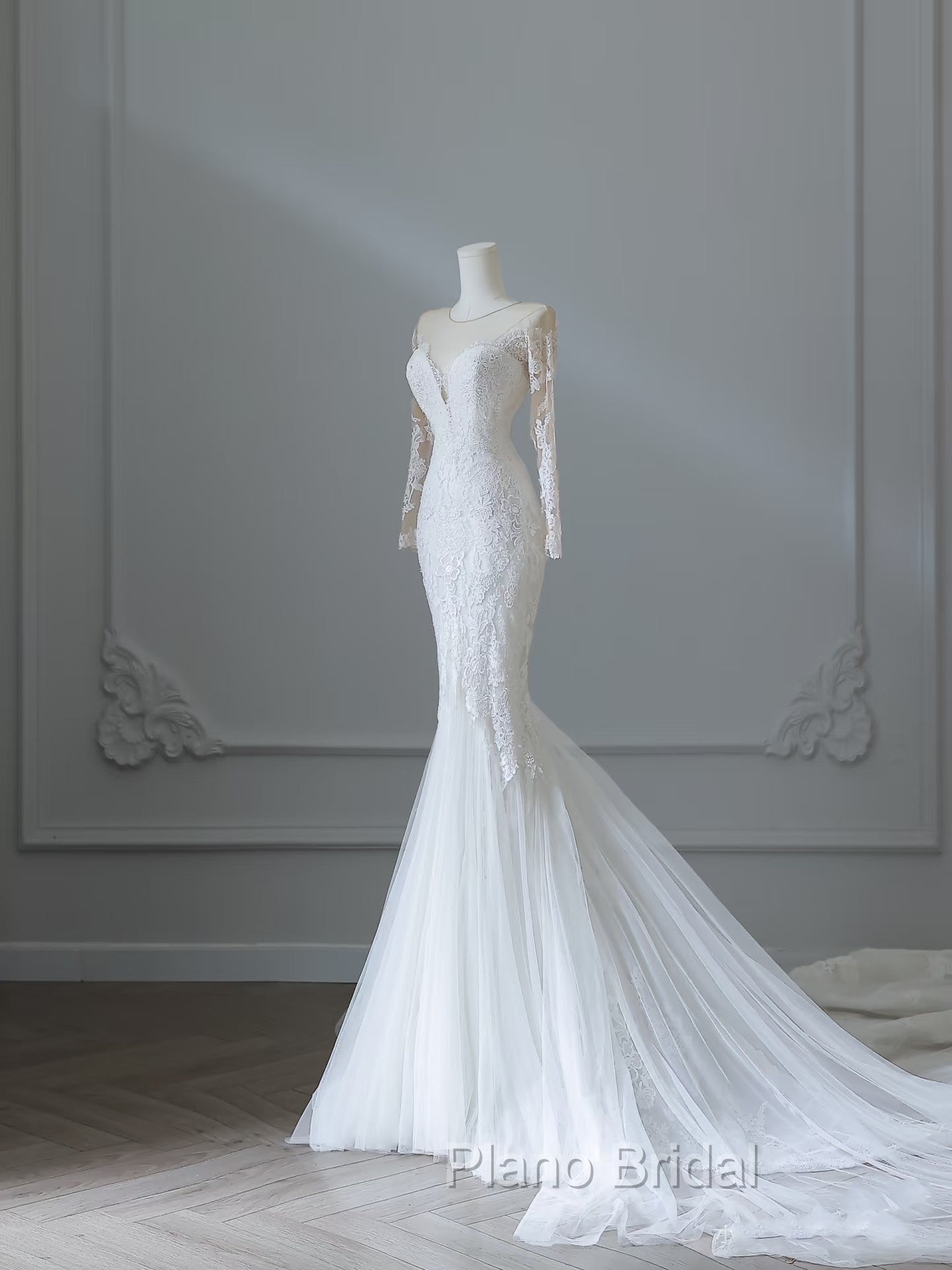 Unique Mermaid Scoop Neckline Long Sleeves Wedding Dresses White Brides Dresses