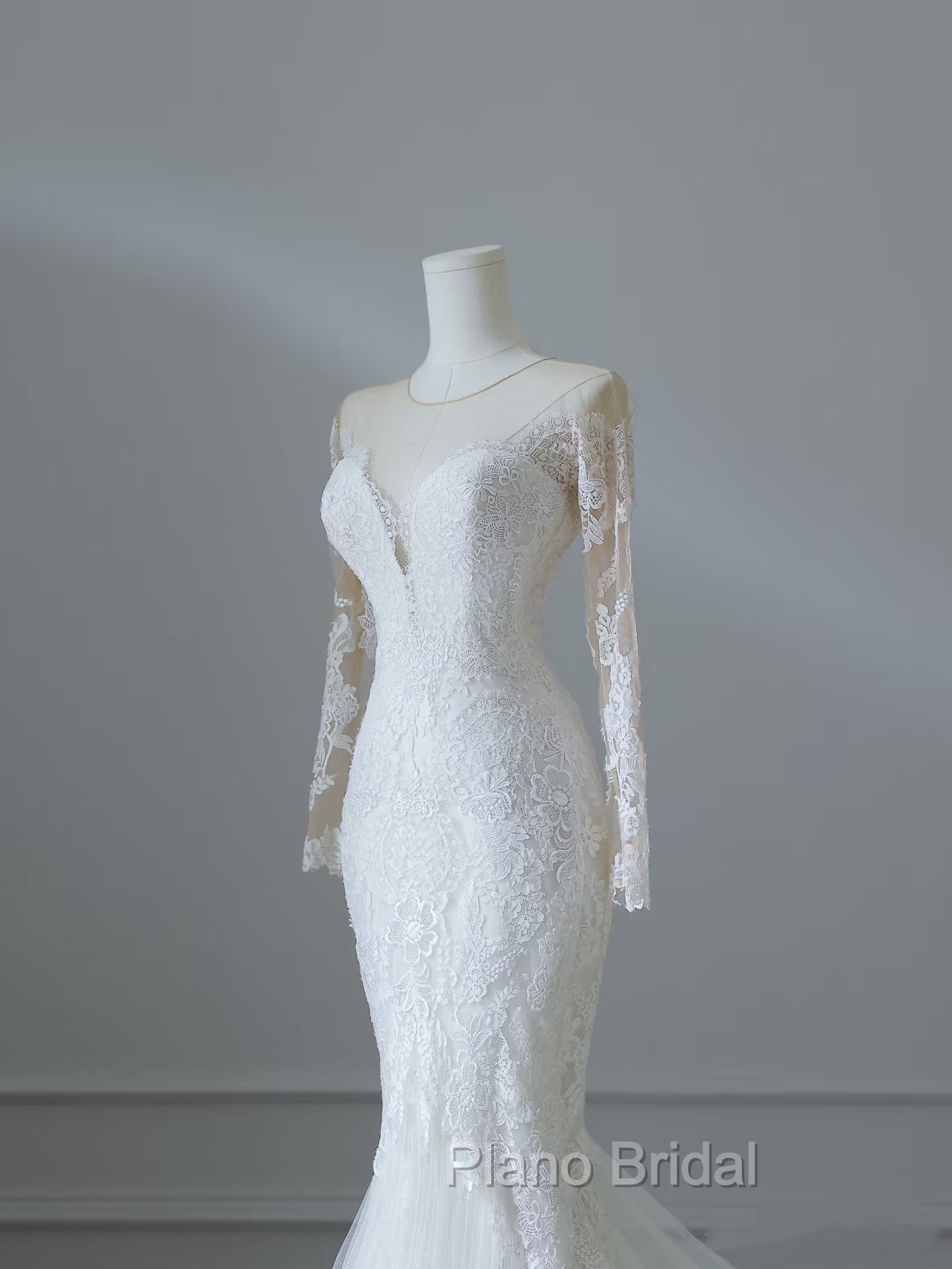 Unique Mermaid Scoop Neckline Long Sleeves Wedding Dresses White Brides Dresses