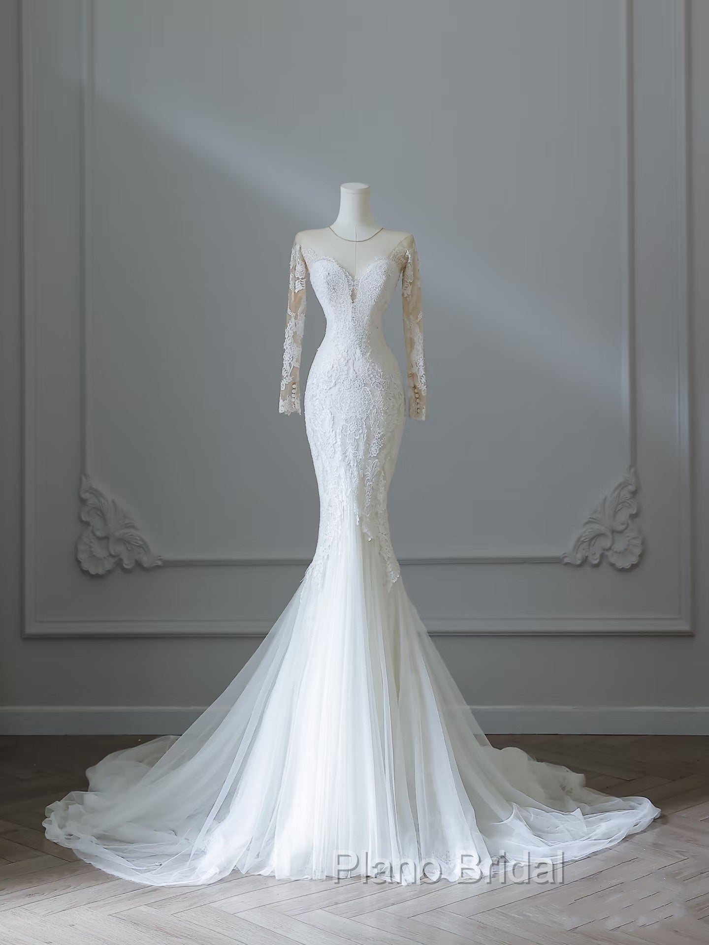 Unique Mermaid Scoop Neckline Long Sleeves Wedding Dresses White Brides Dresses