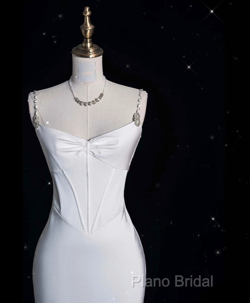 Unique Mermaid Spaghetti Straps Satin White Wedding Dresses Brides Dresses