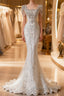 Unique Mermaid Square Neckline Short Sleeves Wedding Dresses White Brides Dresses
