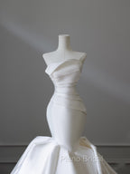 Unique Mermaid Strapless Ivory Satin Wedding Dresses Brides Dresses
