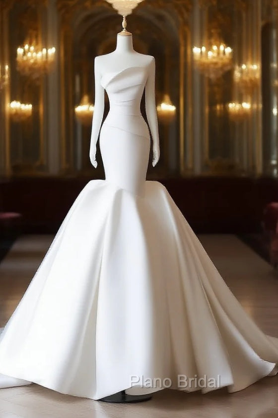 Unique Mermaid Strapless Ivory Satin Wedding Dresses Brides Dresses