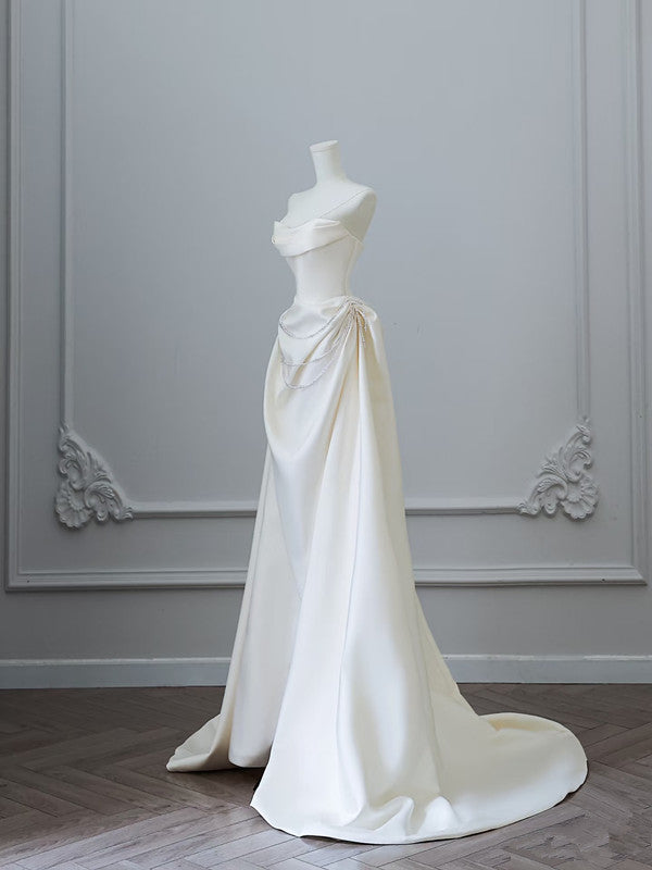 Unique Mermaid Strapless Long Wedding Dresses With Short Sleeves Brides Dresses