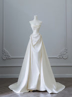 Unique Mermaid Strapless Long Wedding Dresses With Short Sleeves Brides Dresses