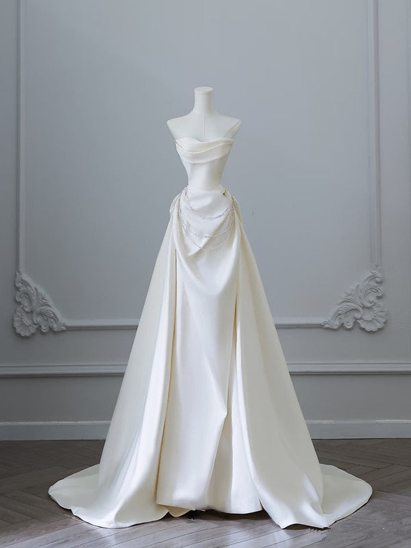 Unique Mermaid Strapless Long Wedding Dresses With Short Sleeves Brides Dresses