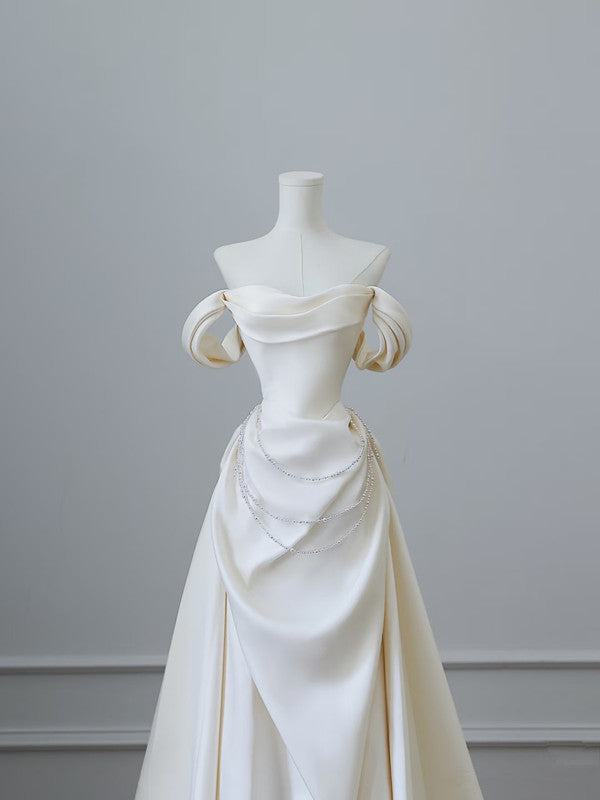 Unique Mermaid Strapless Long Wedding Dresses With Short Sleeves Brides Dresses