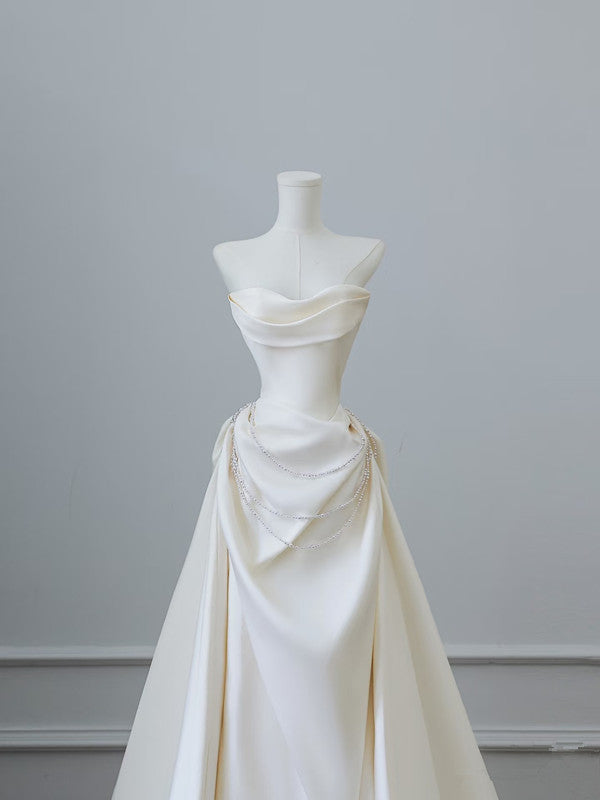 Unique Mermaid Strapless Long Wedding Dresses With Short Sleeves Brides Dresses