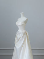 Unique Mermaid Strapless Long Wedding Dresses With Short Sleeves Brides Dresses