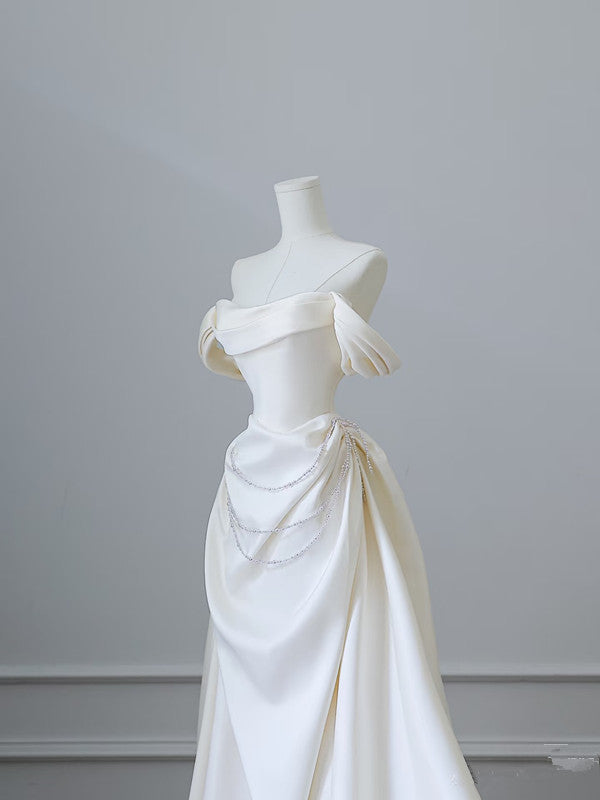 Unique Mermaid Strapless Long Wedding Dresses With Short Sleeves Brides Dresses