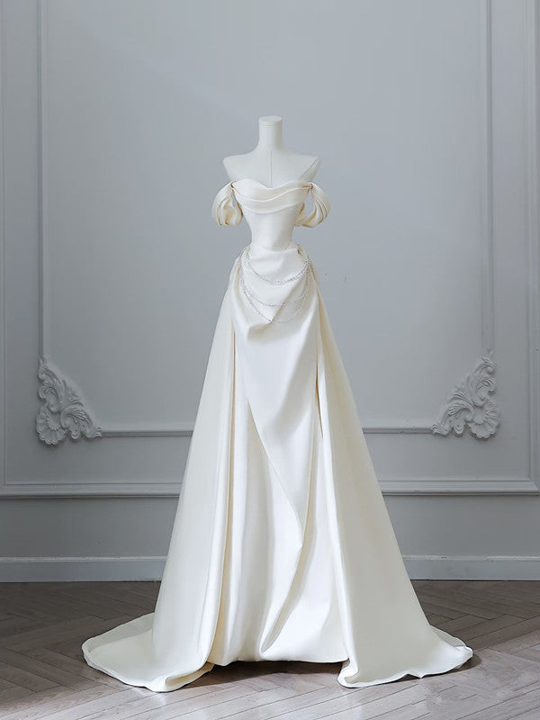 Unique Mermaid Strapless Long Wedding Dresses With Short Sleeves Brides Dresses
