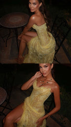 Unique Mermaid Sweetheart Yellow Lace Slit Formal Prom Dresses Long Party Dresses 21St Birthday Outfits Graduation Dresses