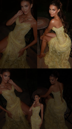 Unique Mermaid Sweetheart Yellow Lace Slit Formal Prom Dresses Long Party Dresses 21St Birthday Outfits Graduation Dresses