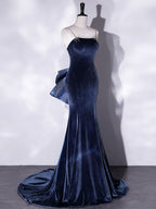Unique Mermaid Velvet Long Formal Prom Dresses, Velvet Formal Prom Dresses