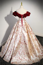 Unique Metallic Long Ballgown Prom Dress with Flowers Pattern