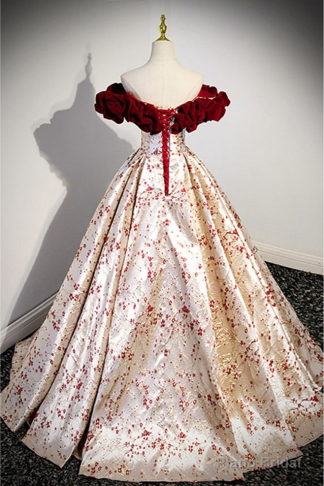 Unique Metallic Long Ballgown Prom Dress with Flowers Pattern Secondary image