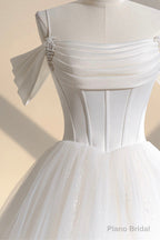 Unique Off the Shoulder Sparkly Tulle Wedding Dress