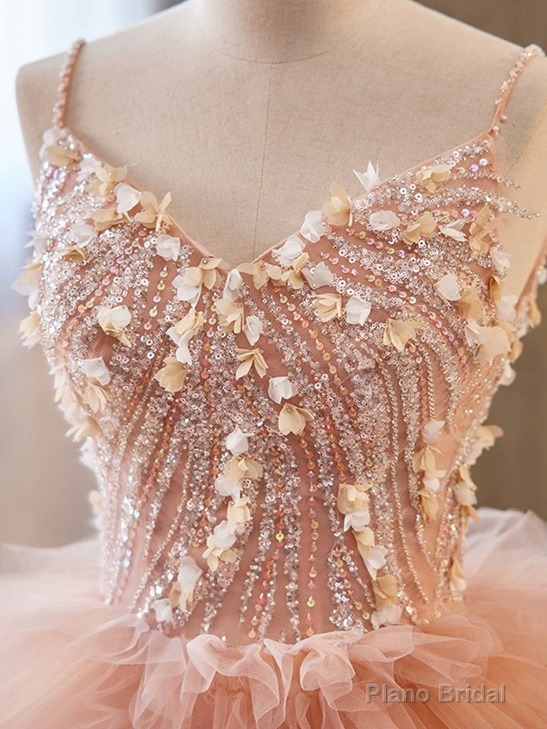 Unique Orange V Neck Tulle Sequin Orange Pink Long Quinceanera Dress Secondary image