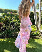 Unique Pink Ruffles Long Formal Prom Dresses Formal Evening Dresses