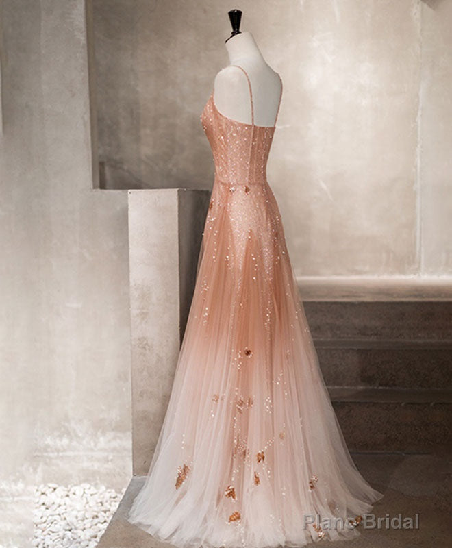 Unique Pink Tulle Long Prom Dress, Tulle Pink Evening Dress Secondary image