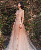 Unique Pink Tulle Long Prom Dress, Tulle Pink Evening Dress