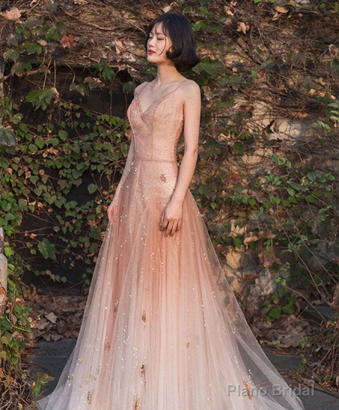 Unique Pink Tulle Long Prom Dress, Tulle Pink Evening Dress Main image