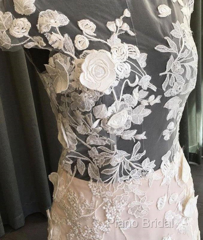 Unique Round Neck Tulle Lace Long Formal Prom Dresses, Lace Formal Dresses Secondary image