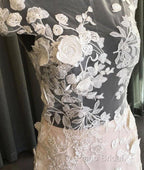 Unique Round Neck Tulle Lace Long Formal Prom Dresses, Lace Formal Dresses