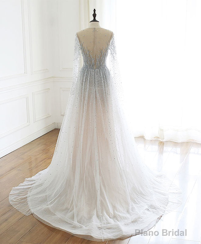 Unique Round Neck Tulle Sequin Beads Long Prom Dress Secondary image