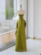 Unique Satin Flower Green Long Formal Prom Dresses, Green Long Formal Dresses